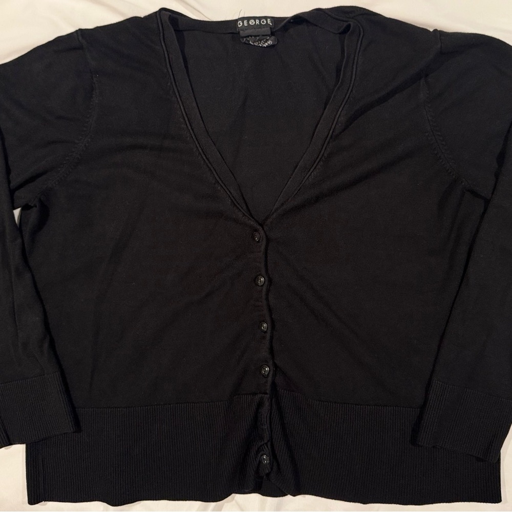 George Women's XL Classic Black Cardigan Button Front Sweater Old Money Soft
